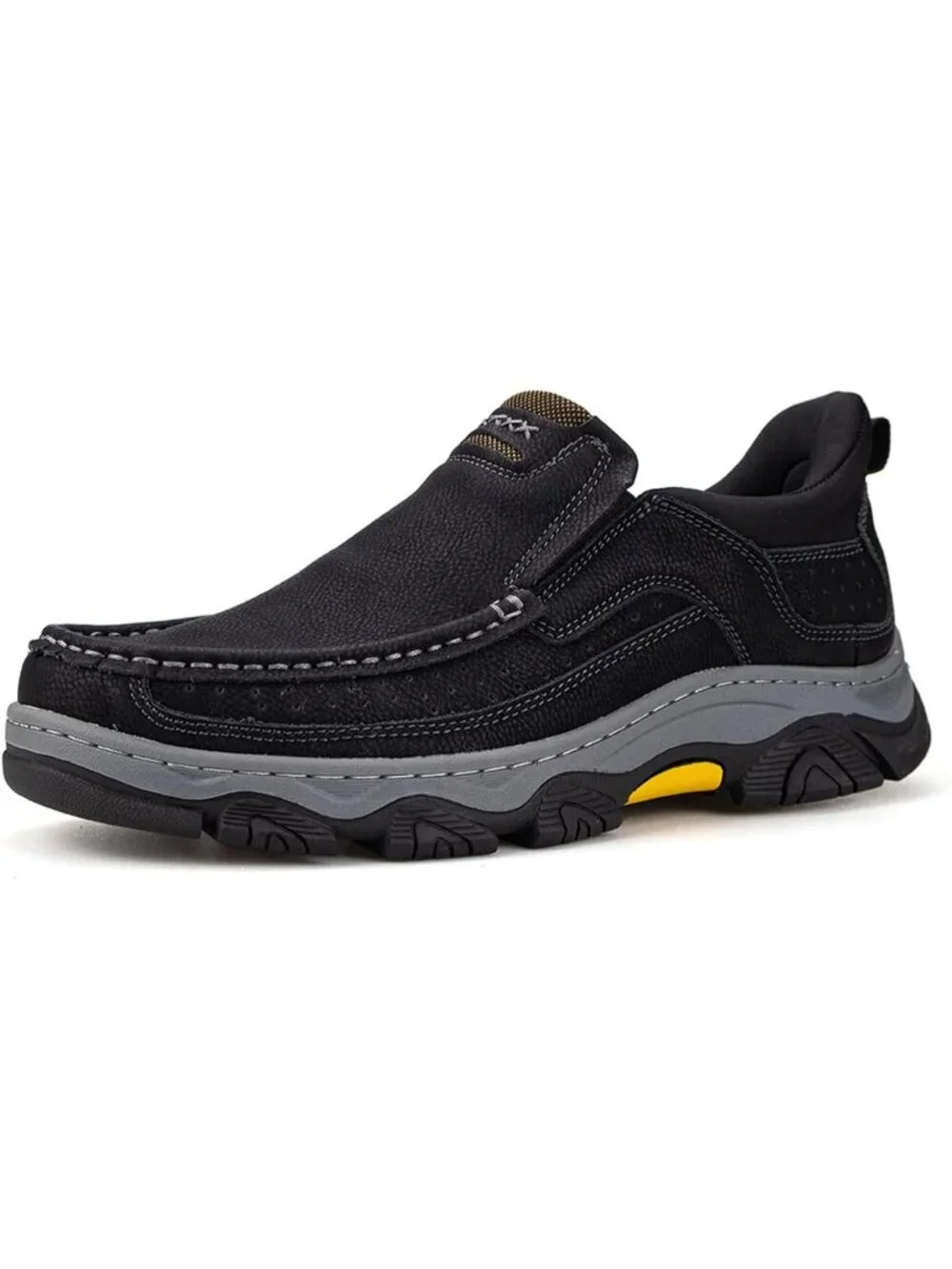 UPIShi Men's Black Leather Slip On Loafers Lightweight Cushioning Walking Shoes